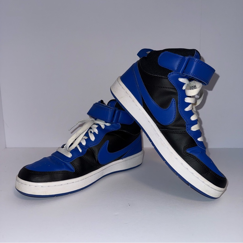 Nike Court Borough 2 Mid Black Game Royal Blue Youth Size 6 (GS) Athletic Shoes